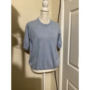 Bianco & Blu Italy Blue Wool Cashmere Silk Blend Short Sleeve Knit Sweater Large